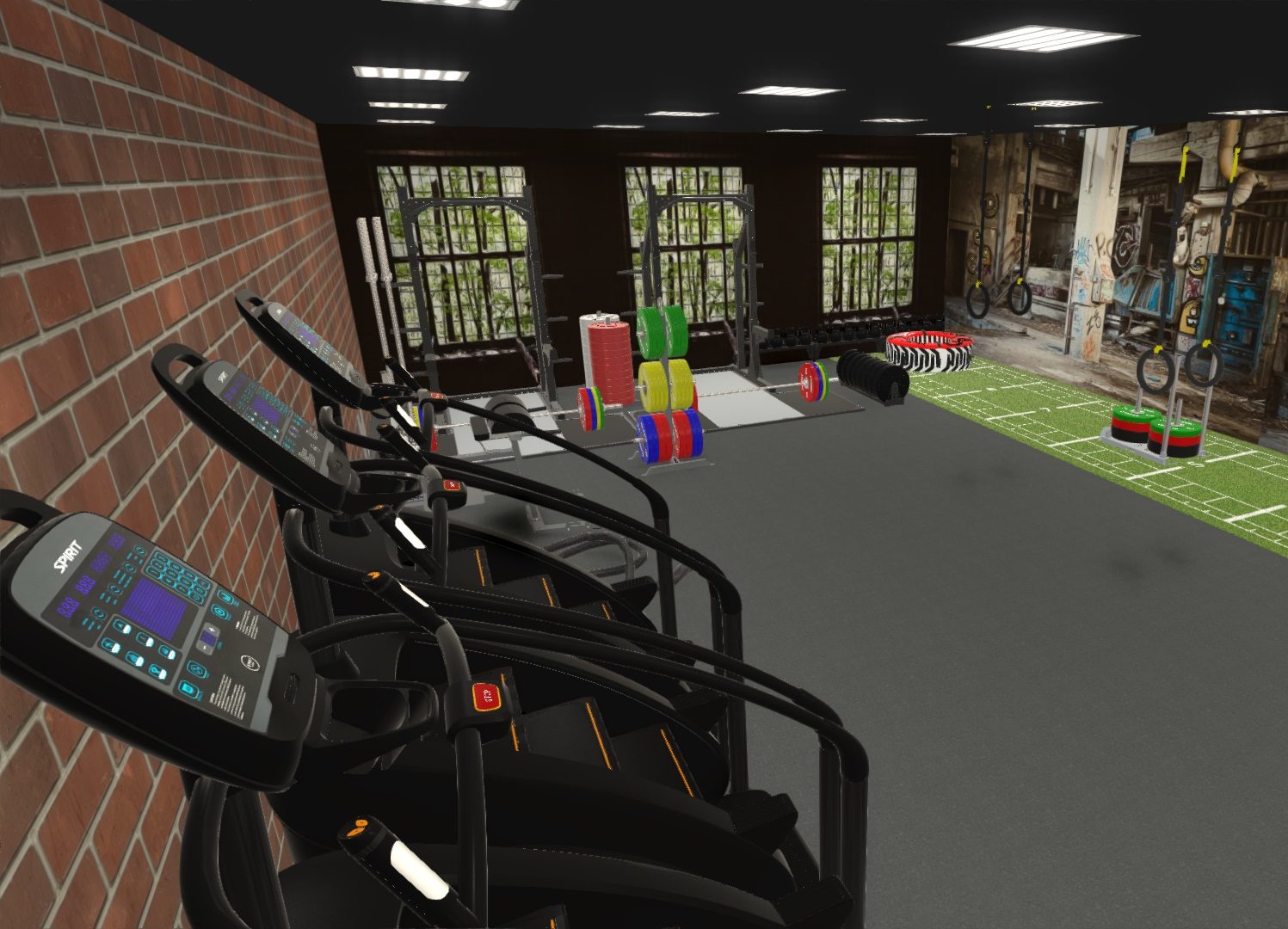 Training Series Club Fitness aménagement intérieur studio fonctional maquette modélisation 3D